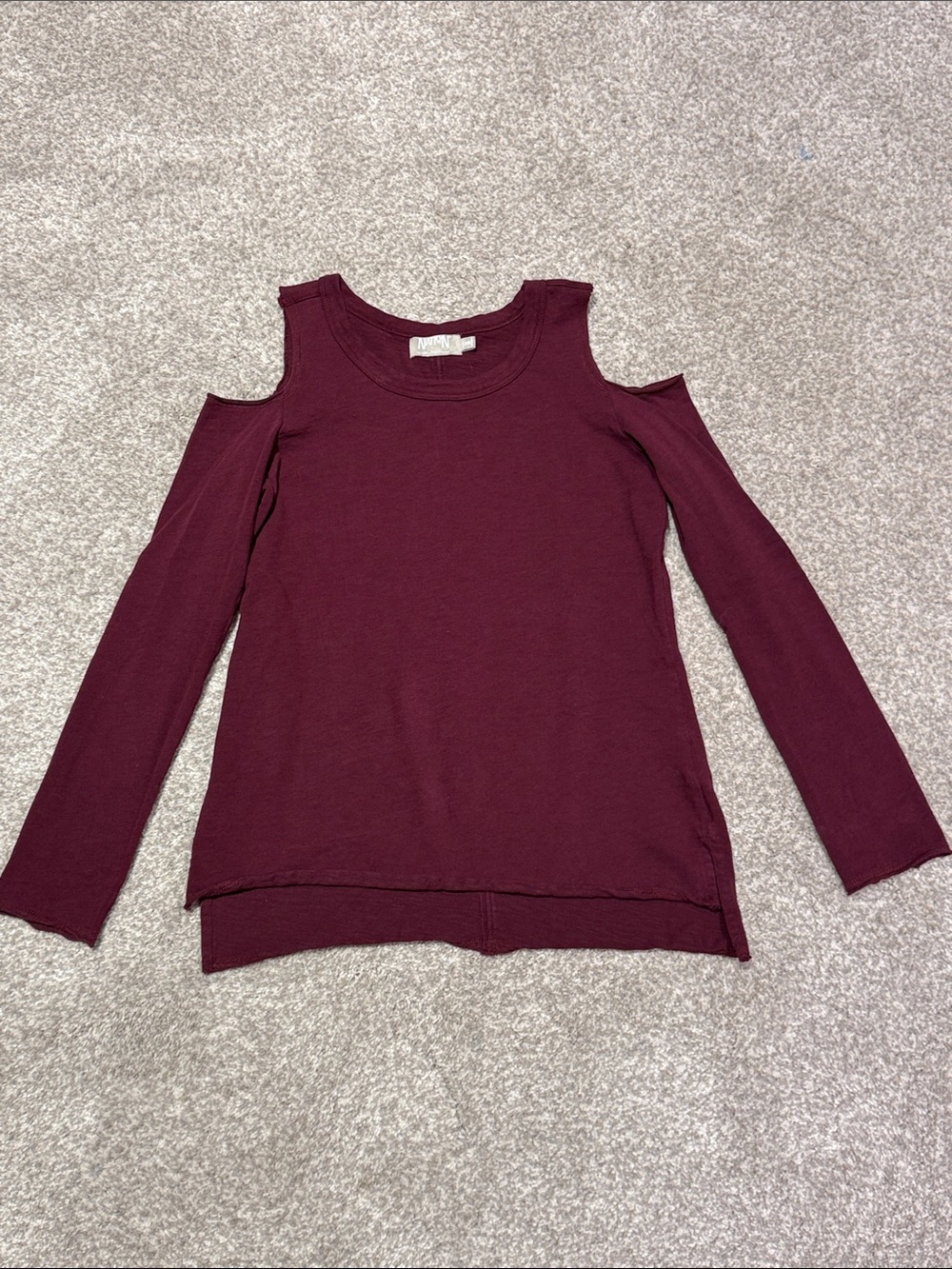 Cold-Shoulder Long Sleeve Top in Deep Burgundy